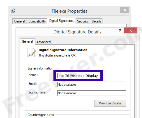 Screenshot of the Intel(R) Wireless Display certificate